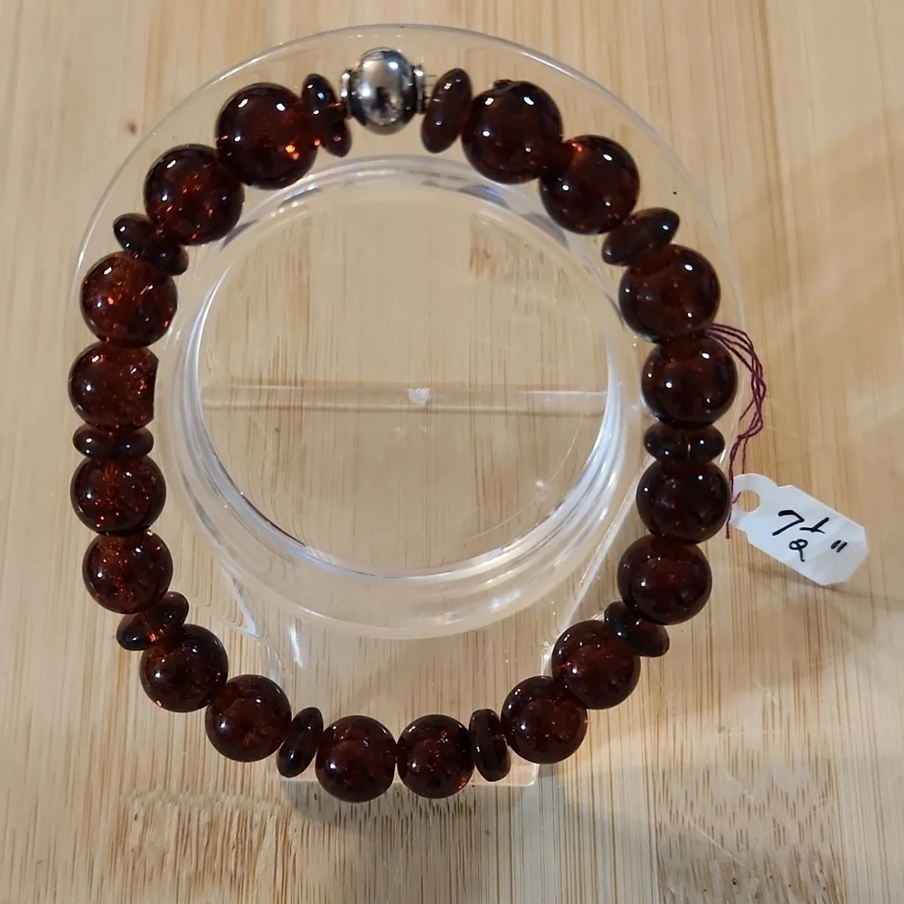 Hand Crafted Bracelet Brown Stretch Beaded Unisex